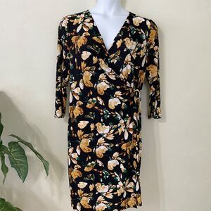 Evan Picone Black Label Women’s 16 Floral Print Faux Wrap Dress some Stretch